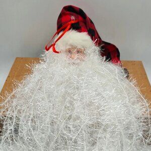 Beard Santa Claus Head with Red Black Plaid Hat 24" Hanging Light Up Decoration